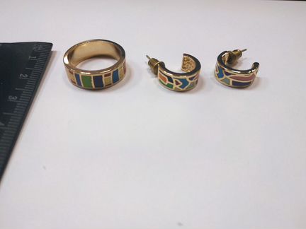 Комплект из кольца и серёг с горячей эмалью