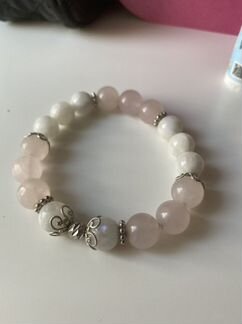 Браслет лунный камень и розовый кварц
