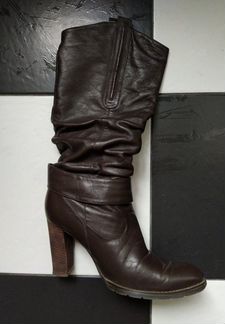 Сапоги осенние, коричневые, кожа, р.38