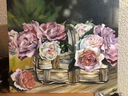 Картина букет в корзине