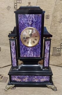 Часы настольные каминные, чароит и долерит