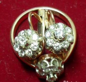 Новый Золотой Комплект Малинка с бриллиантами