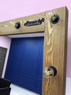 Лофт деревянные зеркала с лампочками