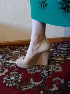 Туфли кожаные бежевые Zenux на платформе (38р)