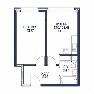 1-к апартаменты, 36.3 м², 3/22 эт.